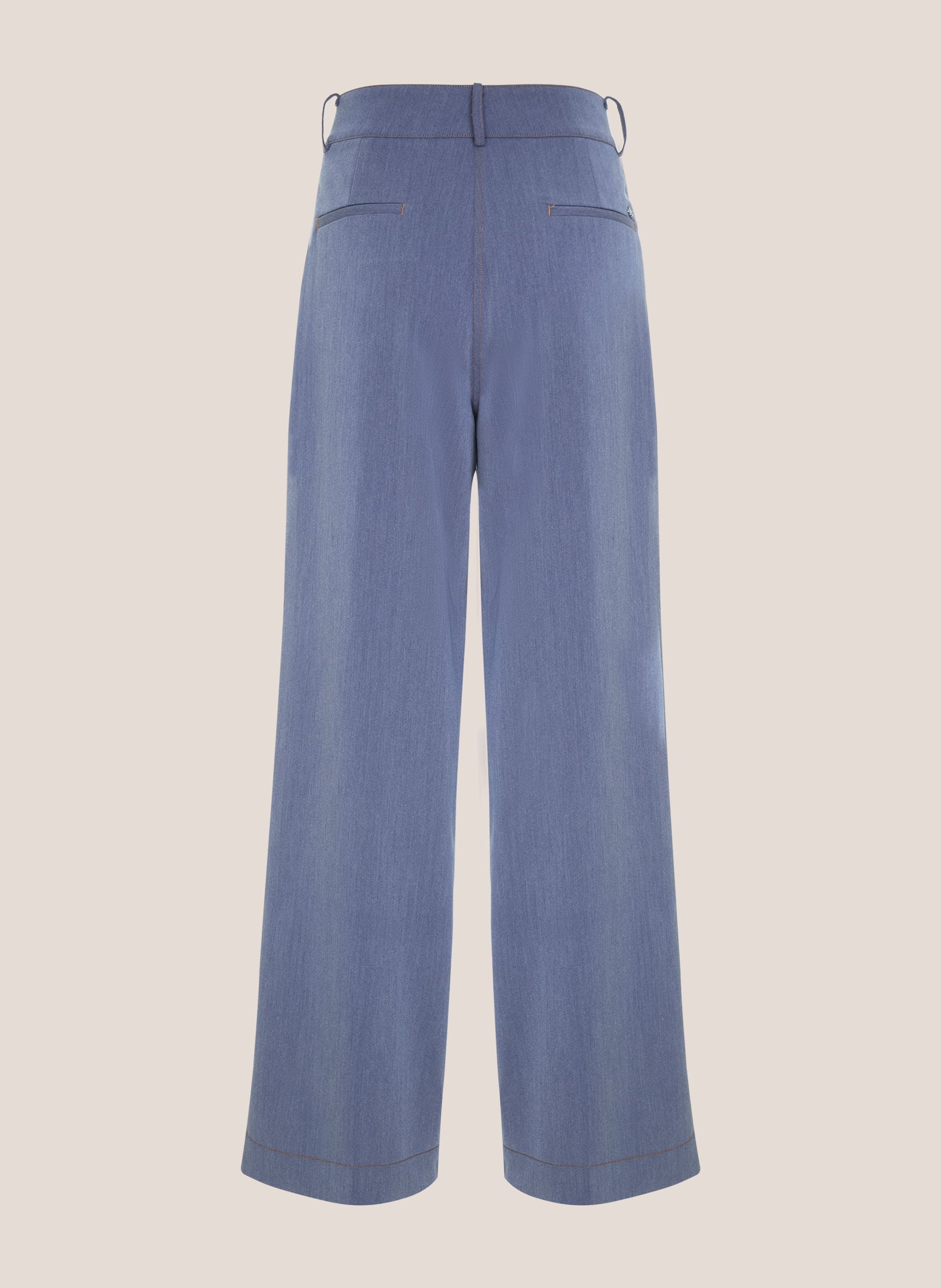Calça Reta Pespontada Renata Feminina Azul Claro Confortável