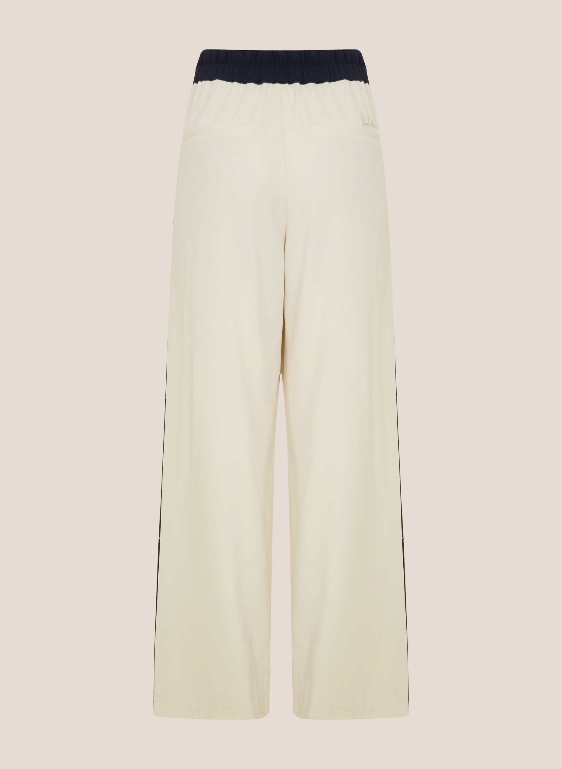 Calça Reta Bicolor Feminina Luiza Dudalina Off White com Faixa Preta