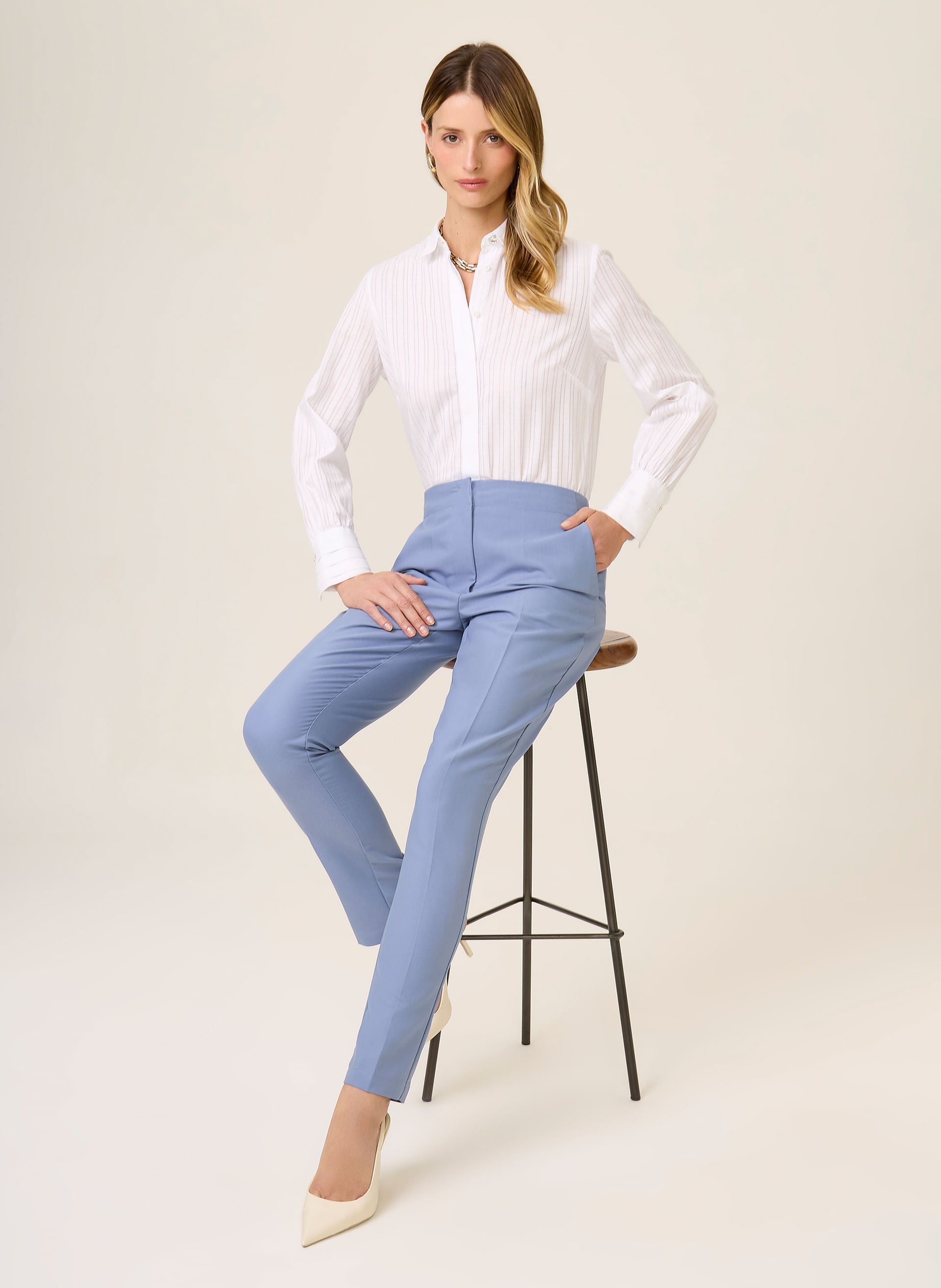 Calça Elástico Adriana Feminina Confortável e Elegante Azul Claro