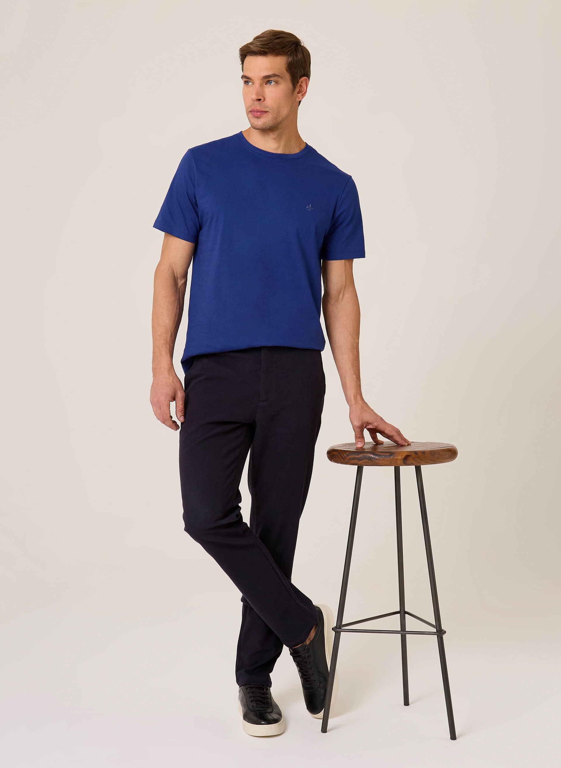 Calça Alfaiataria Slim Fit Malha Masculina Azul Marinho Confortável