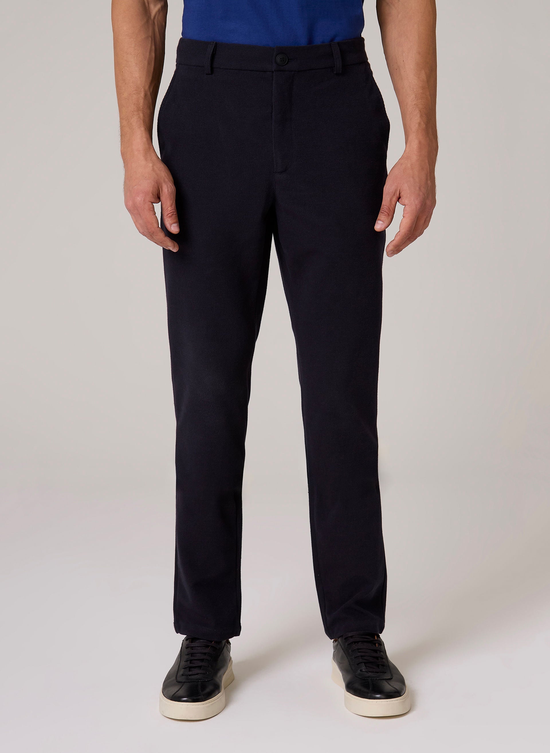 Calça Alfaiataria Slim Fit Malha Masculina Azul Marinho Confortável