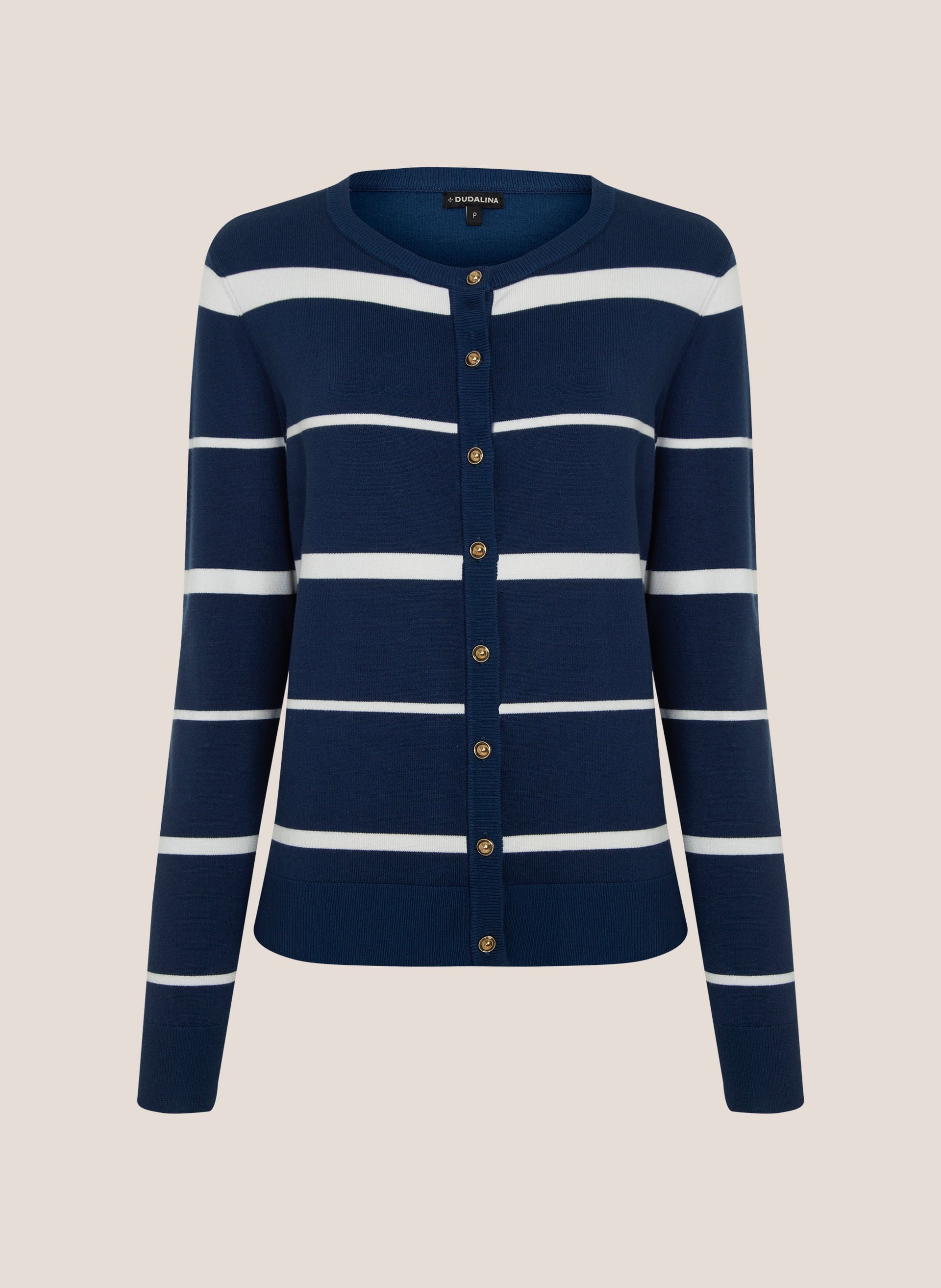 Cardigan Tricot Feminino Listras Azul Escuro Tricot Dudalina