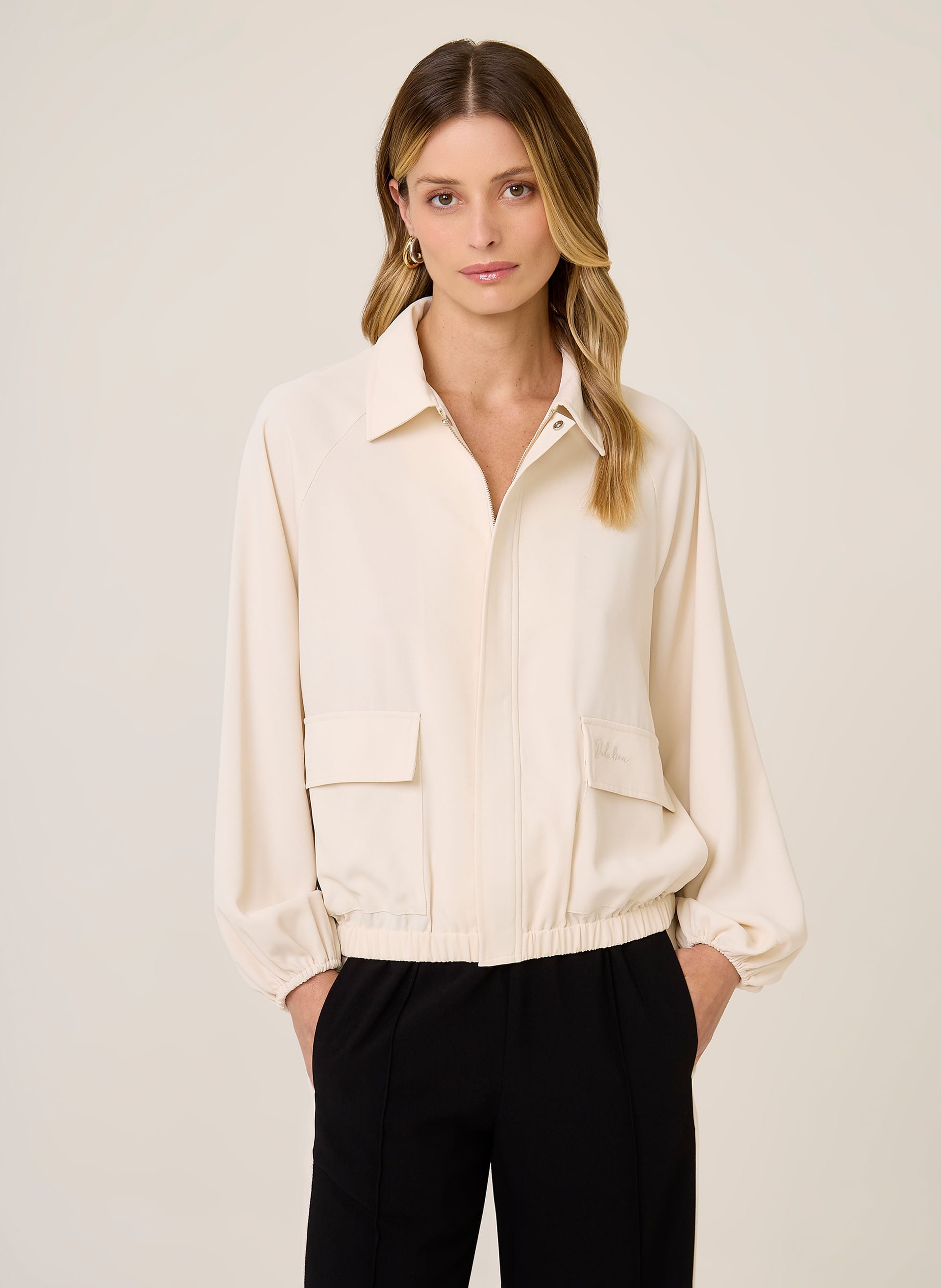 Jaqueta Parka Luiza Feminina Off White com Bolsos e Punhos Elásticos