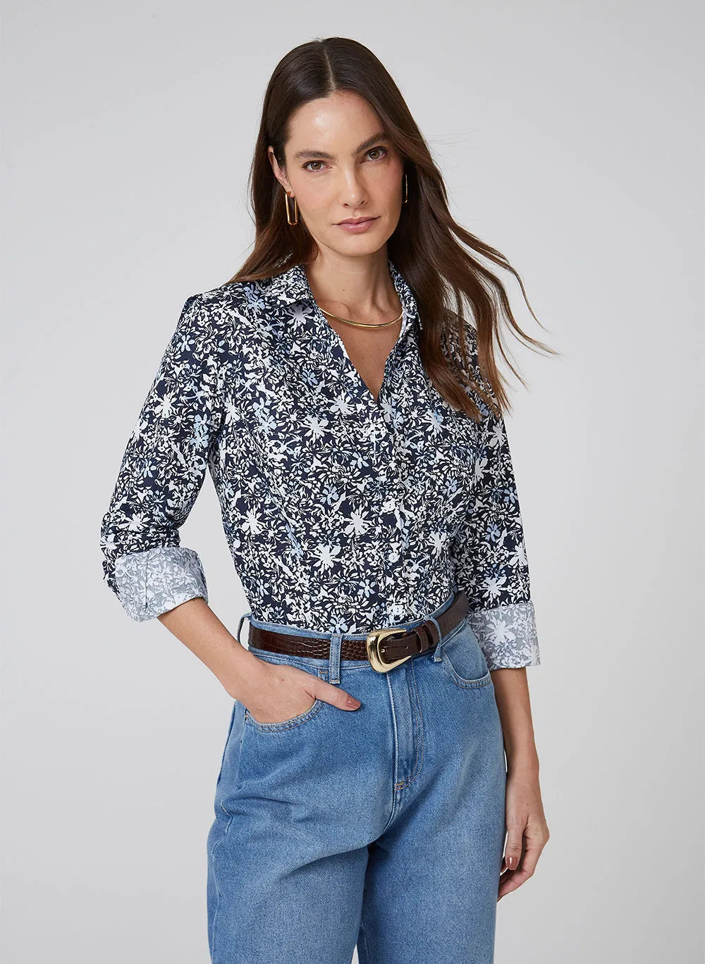 Camisa Slim Estampada Dudalina Feminina