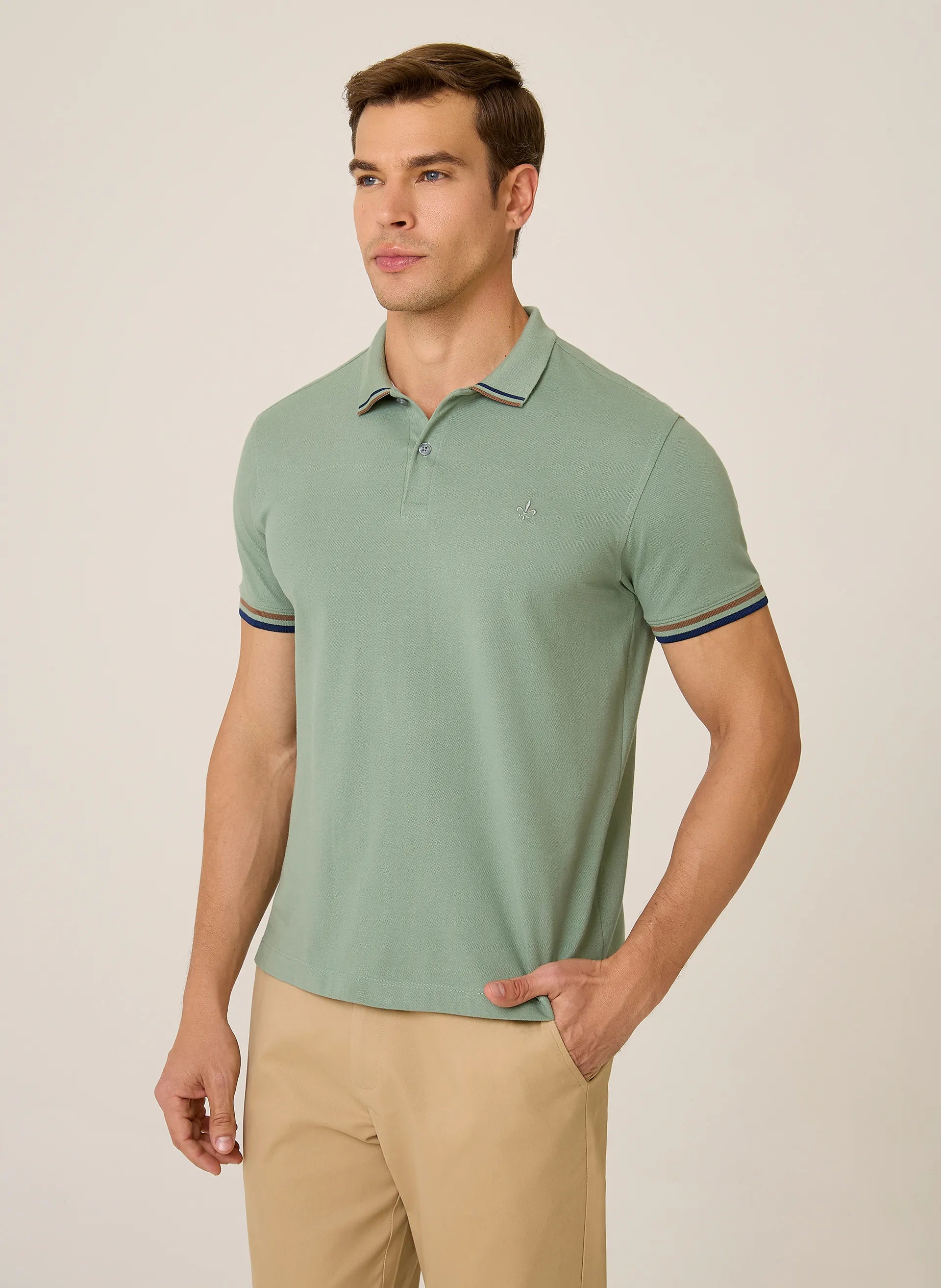 Polo Regular Fit Piquet Gola Jacquard Dudalina Masculina