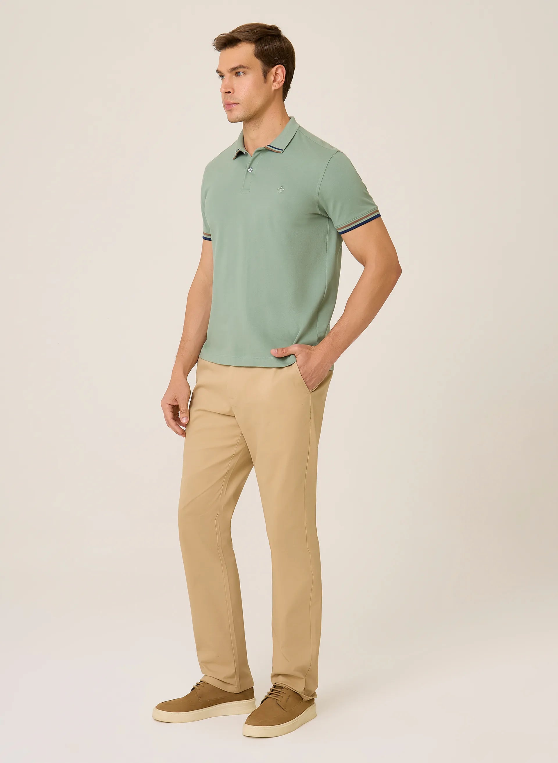 Polo Regular Fit Piquet Gola Jacquard Dudalina Masculina