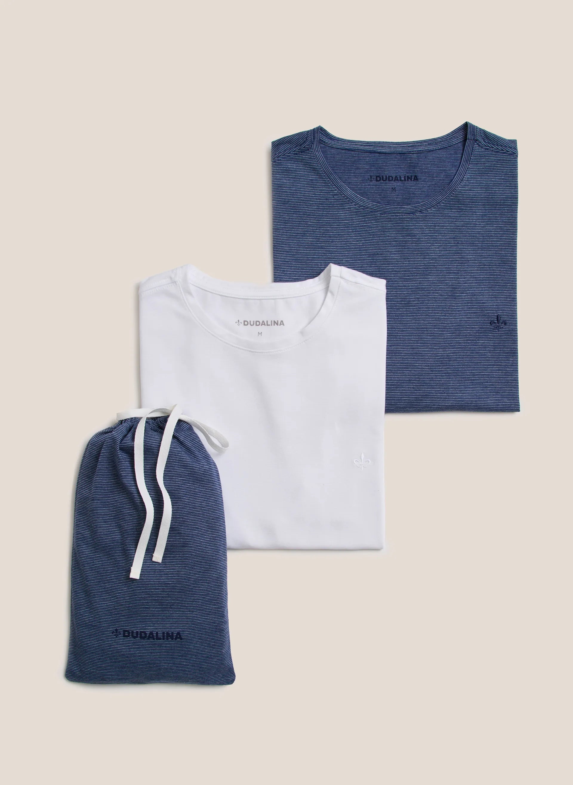 Kit Camisetas Regular Fit Lisa e Listrada Dudalina Masculina