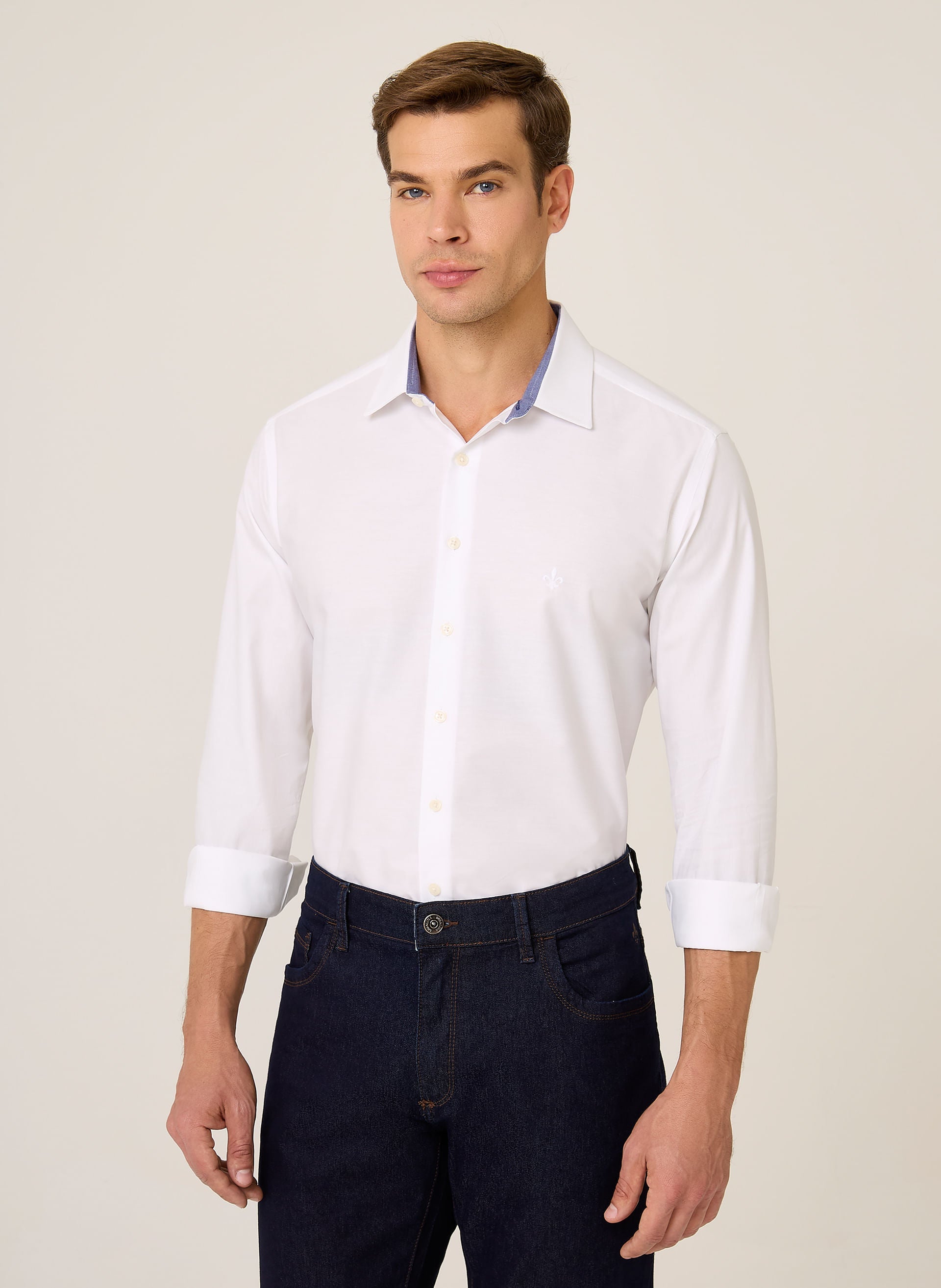 Camisa Slim Fit Lisa Masculina Dudalina Algodão Confortável