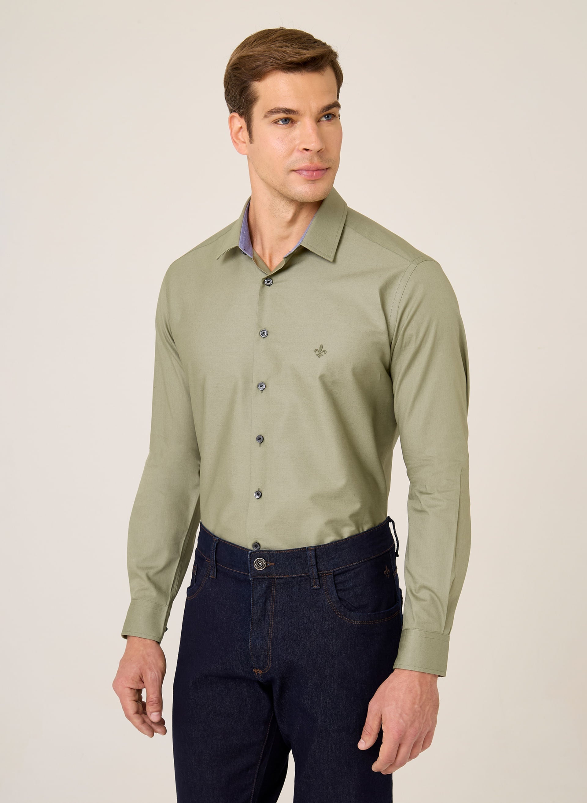 Camisa Slim Fit Lisa Masculina Dudalina Verde Médio Conforto