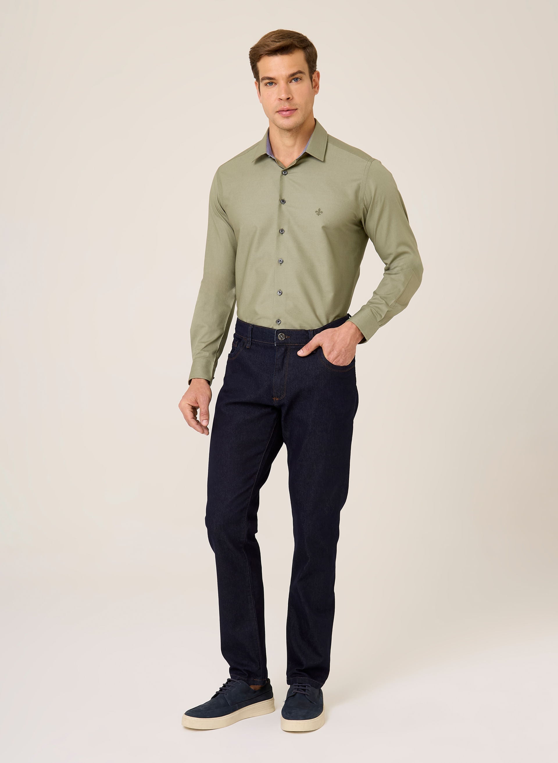 Camisa Slim Fit Lisa Masculina Dudalina Verde Médio Conforto