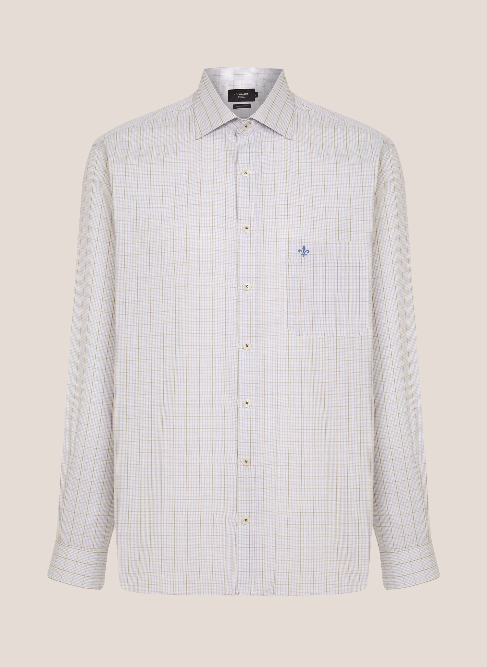 Camisa Masculina Comfort Fit Xadrez Branco com Algodão Premium