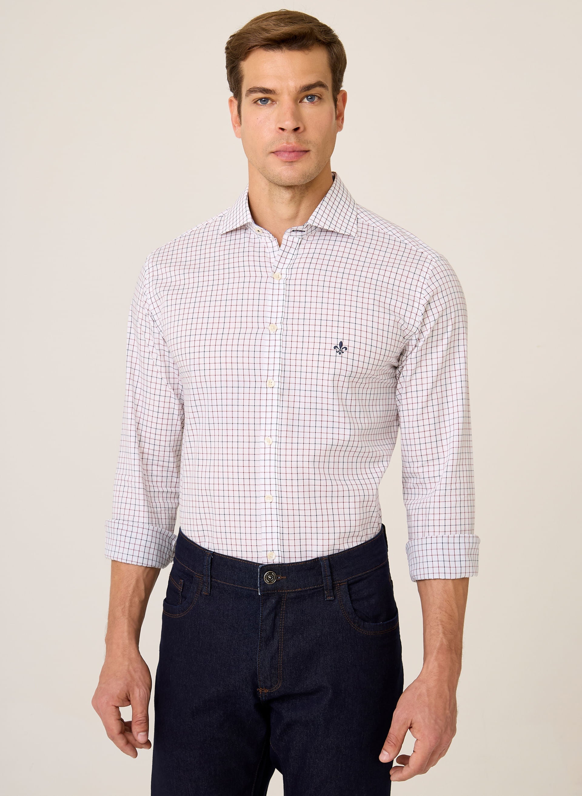 Camisa Slim Fit Masculina Xadrez Algodão Vermelho Dudalina