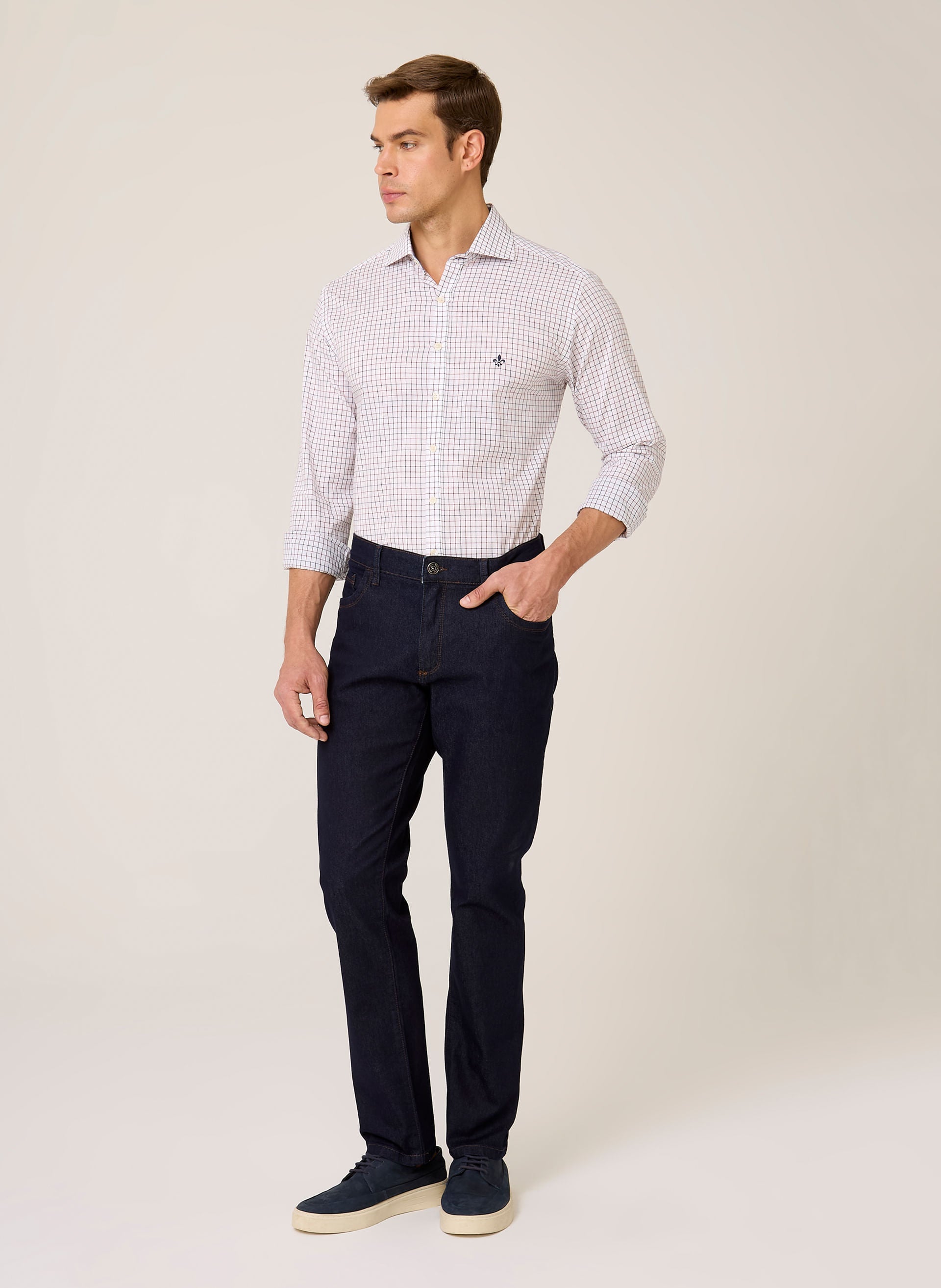 Camisa Slim Fit Masculina Xadrez Algodão Vermelho Dudalina