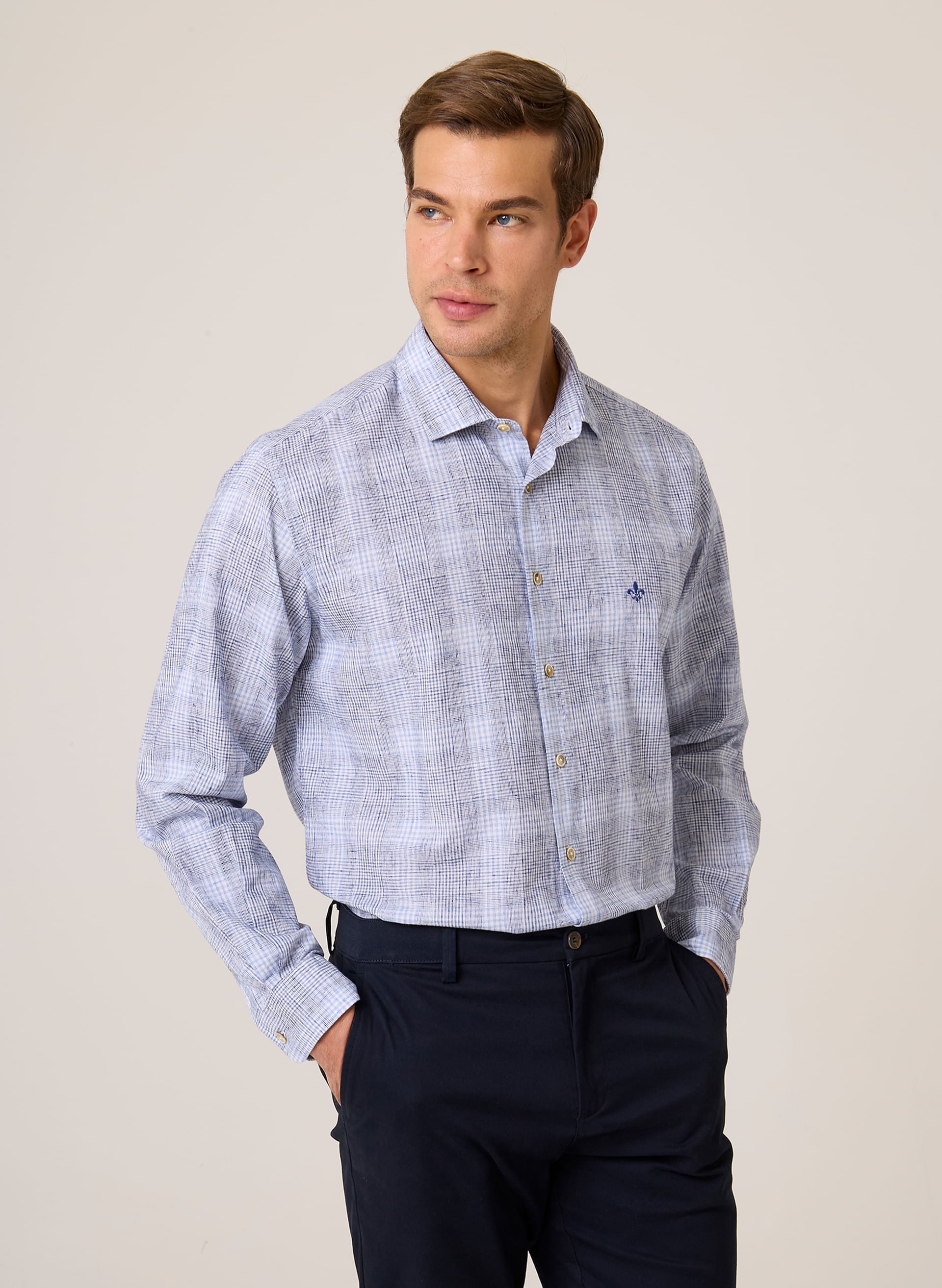 Camisa Masculina Comfort Fit Blend Xadrez Azul Confortável