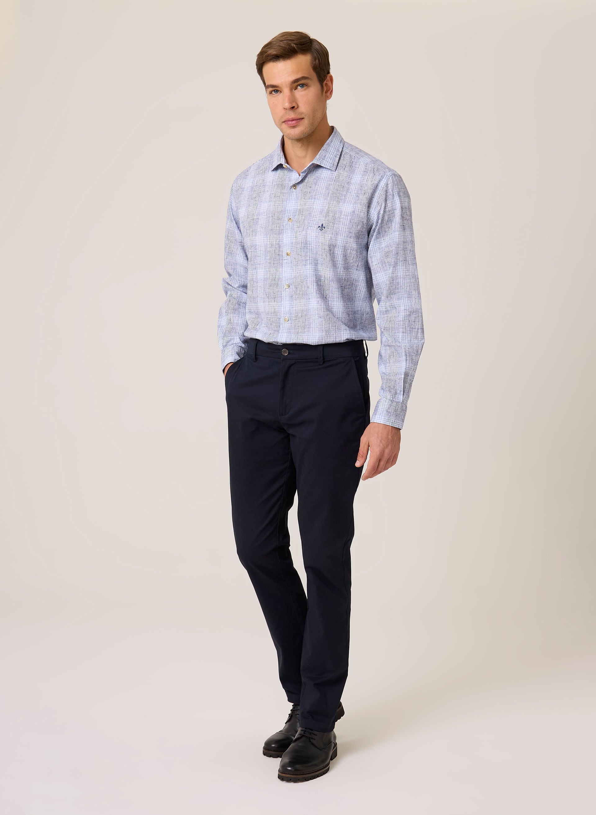 Camisa Masculina Comfort Fit Blend Xadrez Azul Confortável