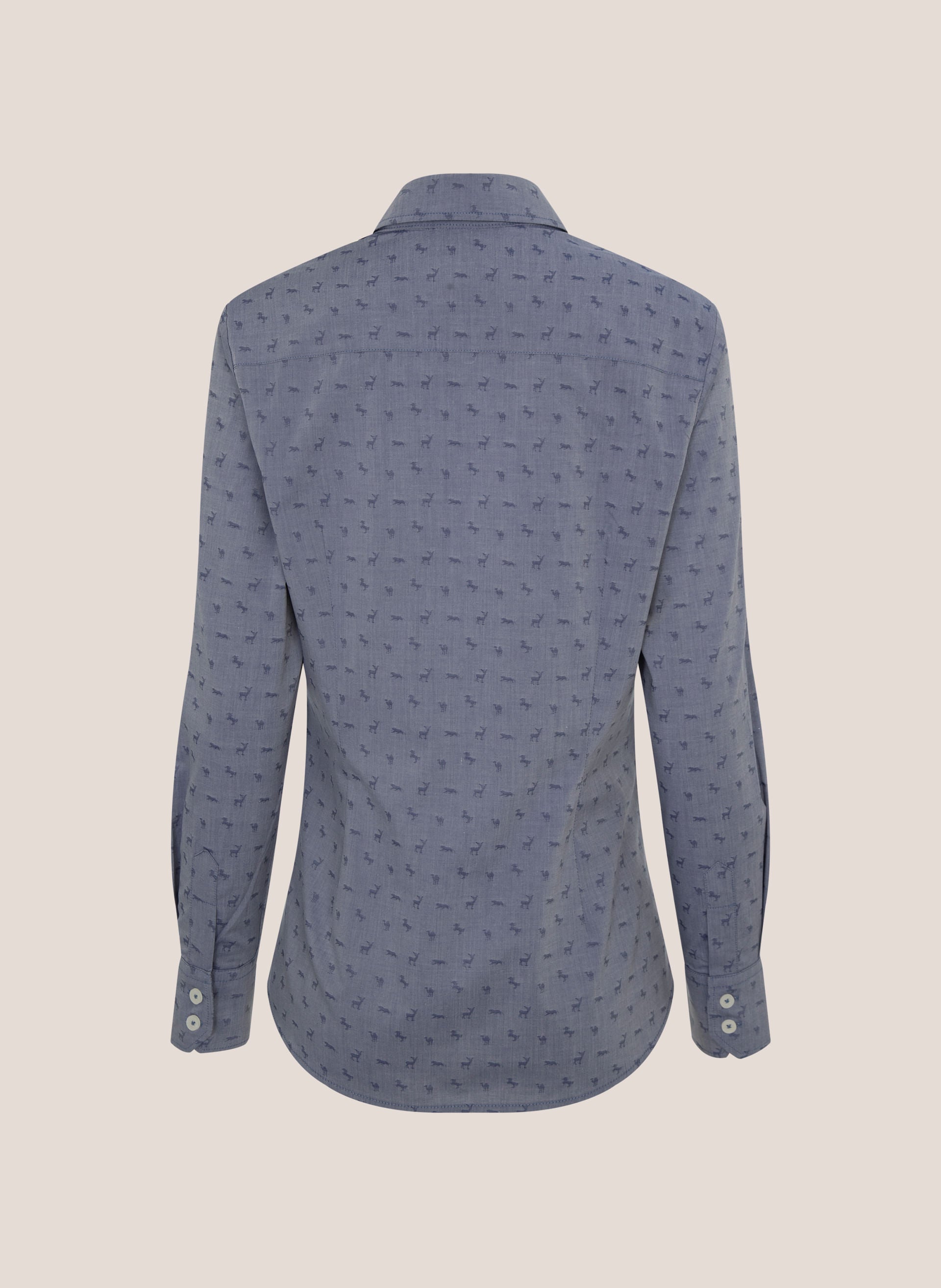 Camisa Jeans Slim Feminina Dudalina Azul Médio Estampa Delicada