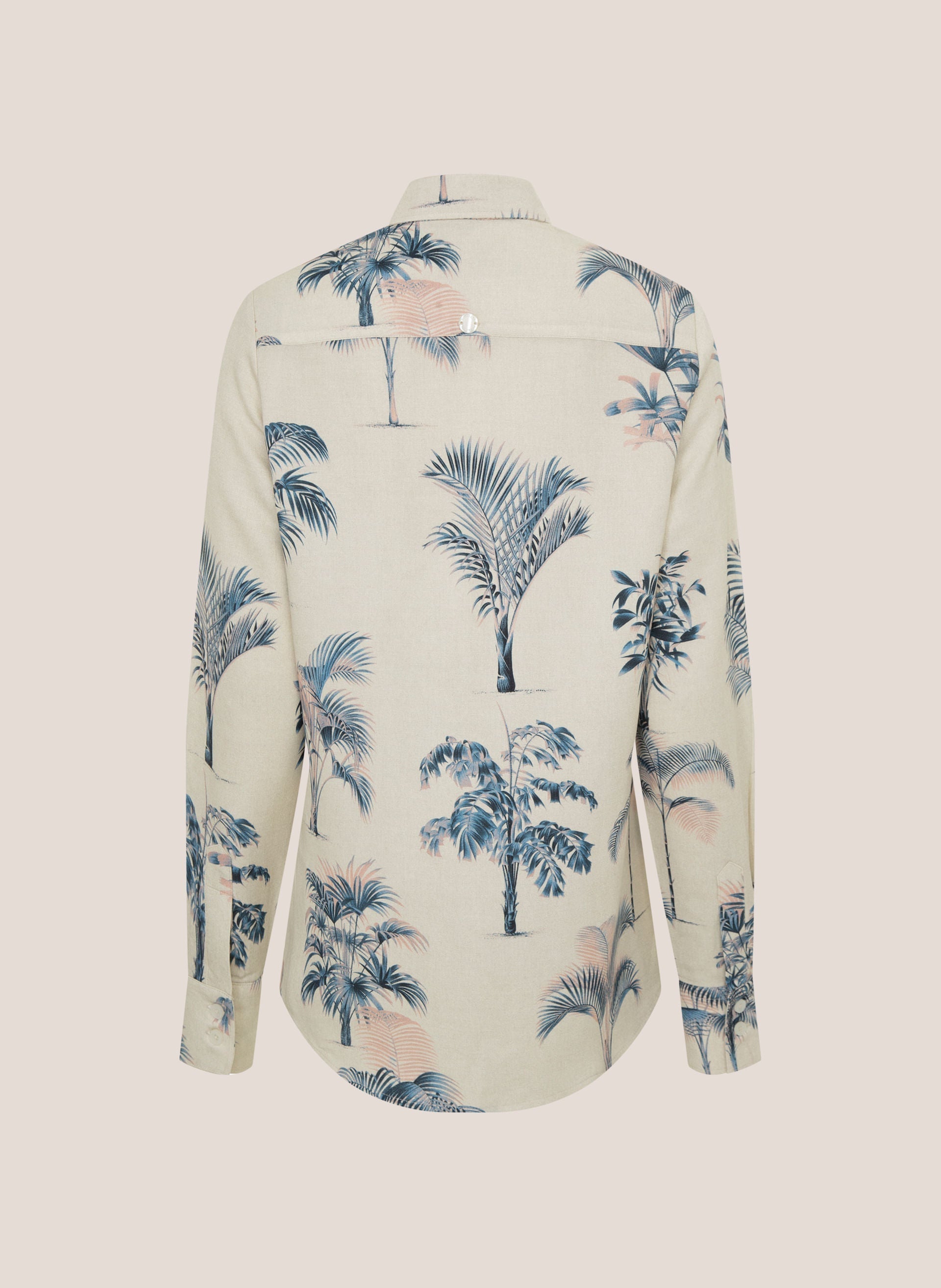 Camisa Feminina Regular Estampa Folhagem Azul Bege Confortável
