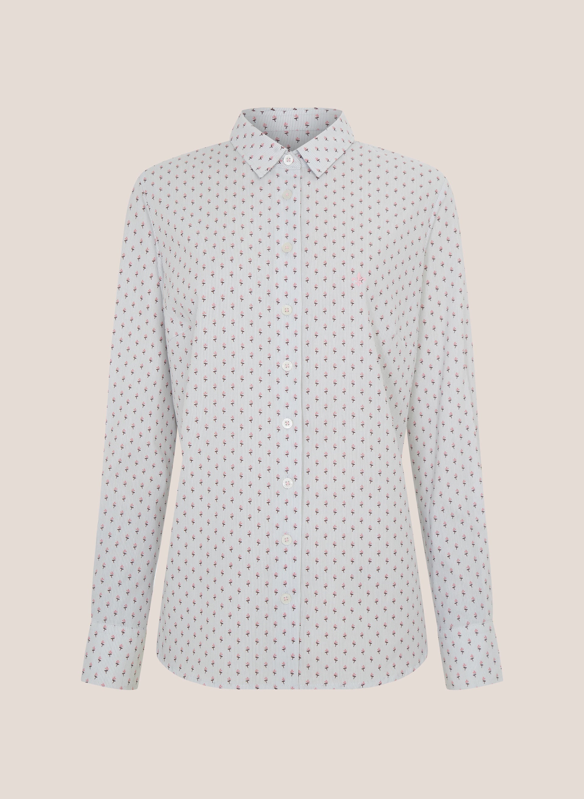 Camisa Feminina Regular Estampa Floral Off White Confortável