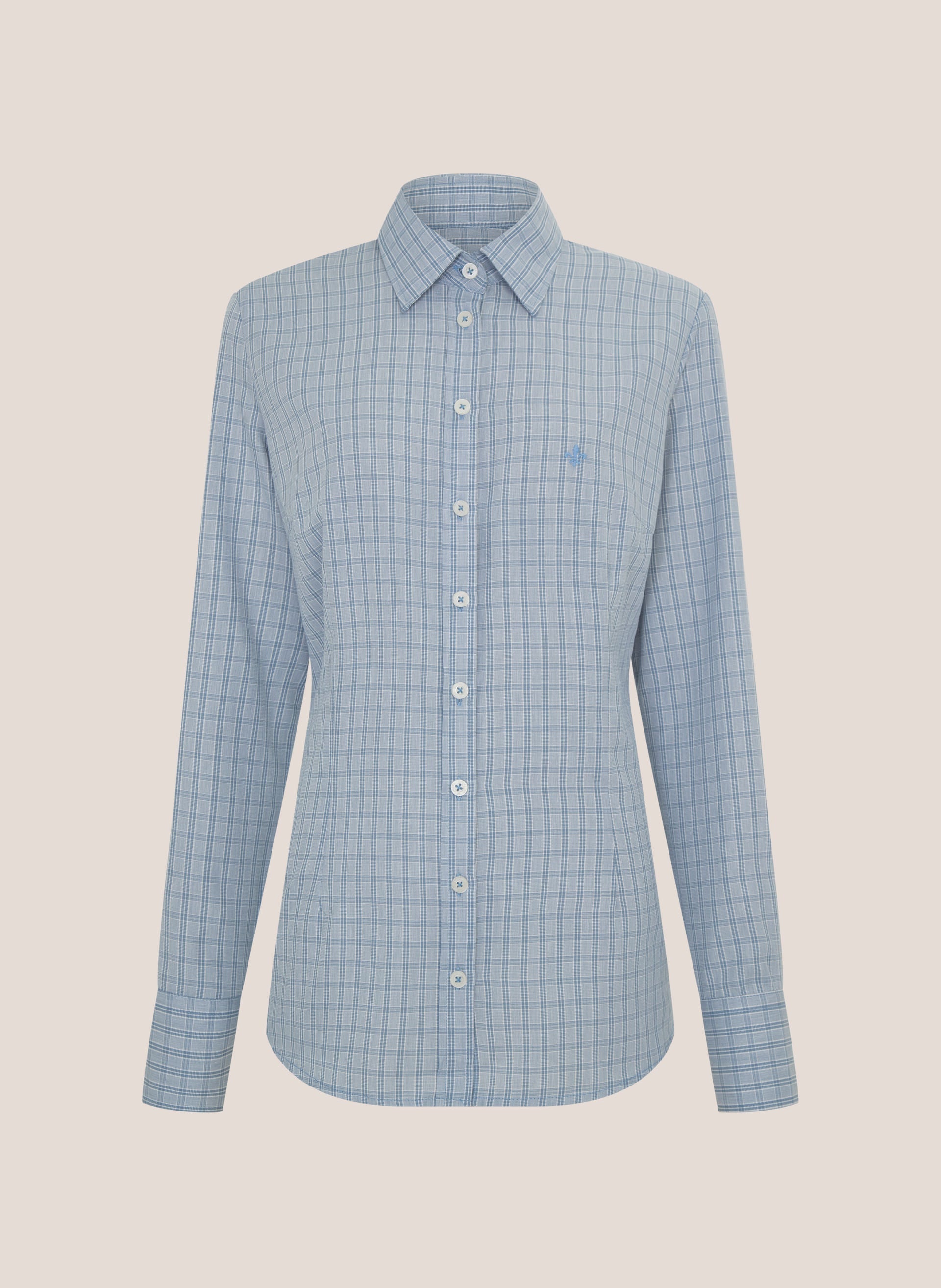 Camisa Feminina Slim Fit Xadrez Azul Médio com Bordado