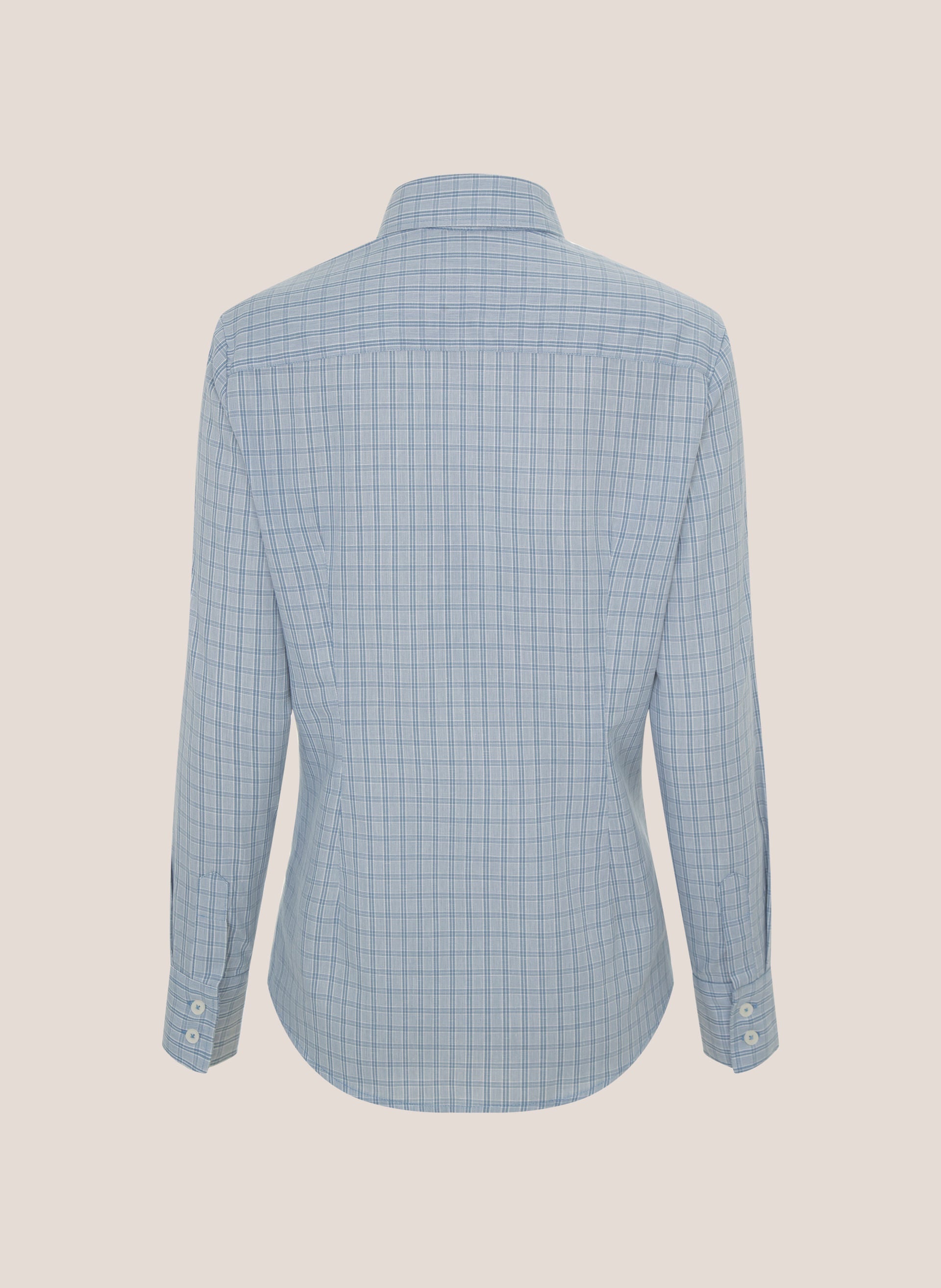 Camisa Feminina Slim Fit Xadrez Azul Médio com Bordado