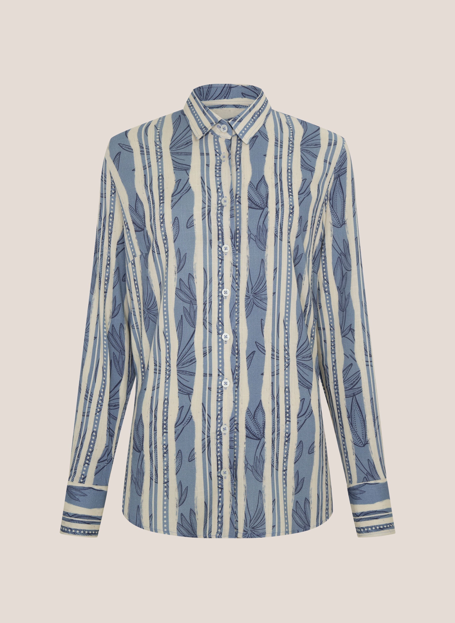 Camisa Feminina Regular Estampa Floral Azul Claro Algodão