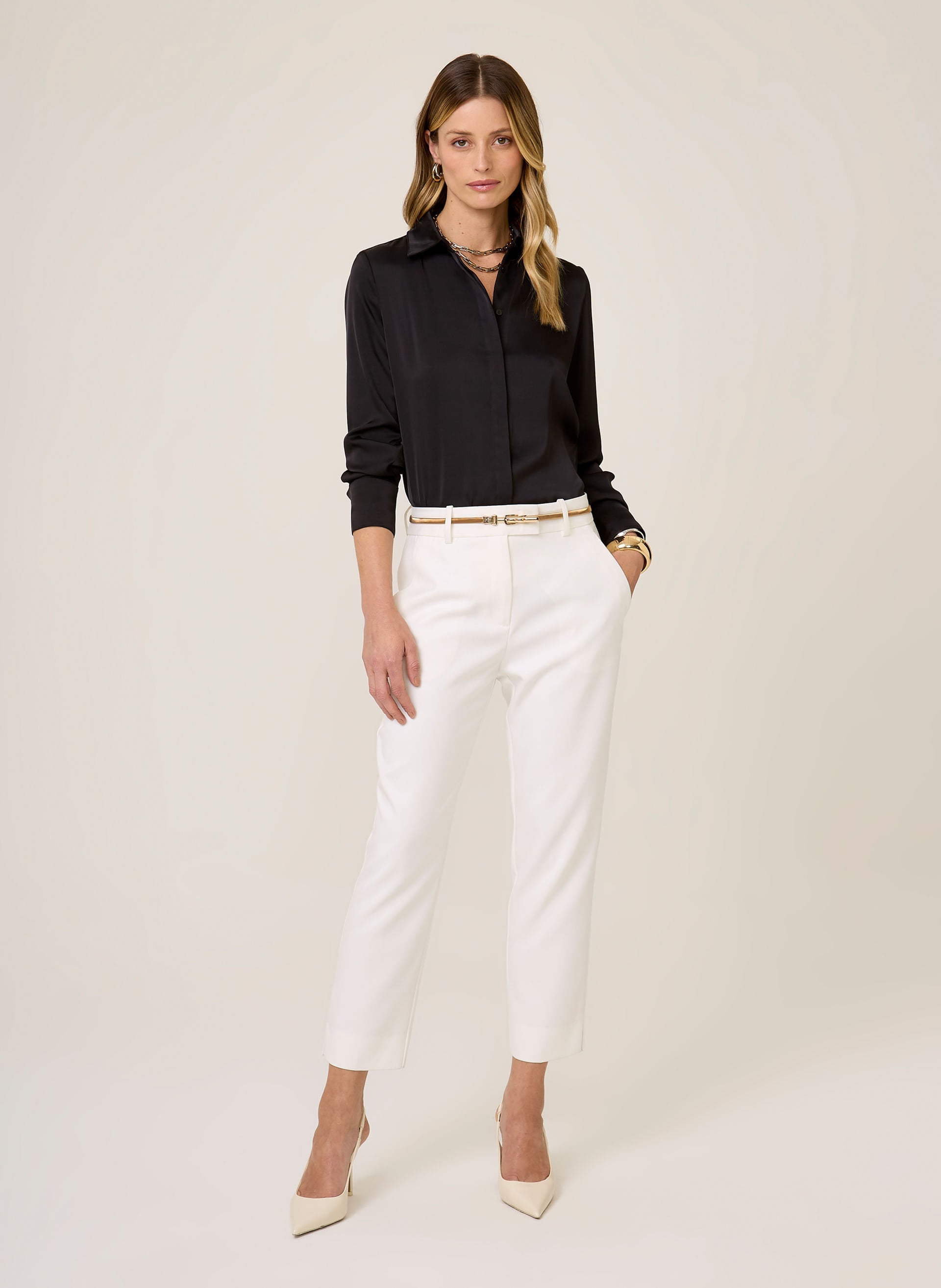 Camisa Regular Fit Feminina Aline Dudalina Preto Elegante