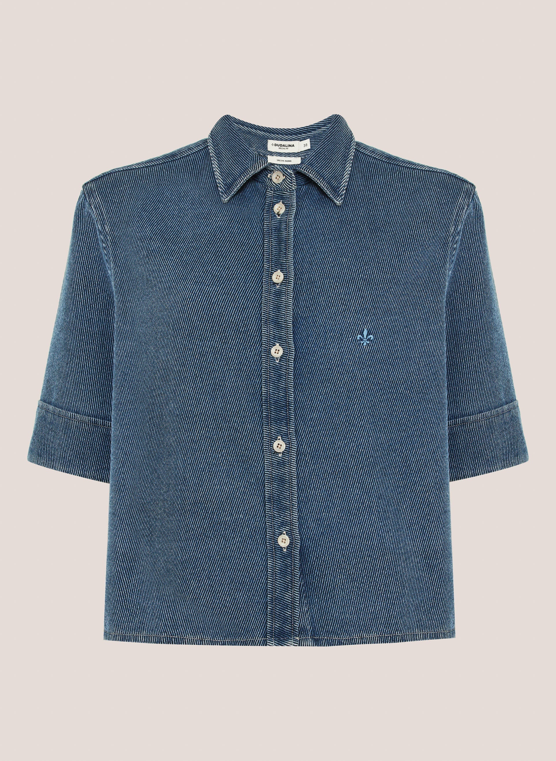 Camisa Jeans Special Blend Feminina Slim Manga Curta Azul Denim