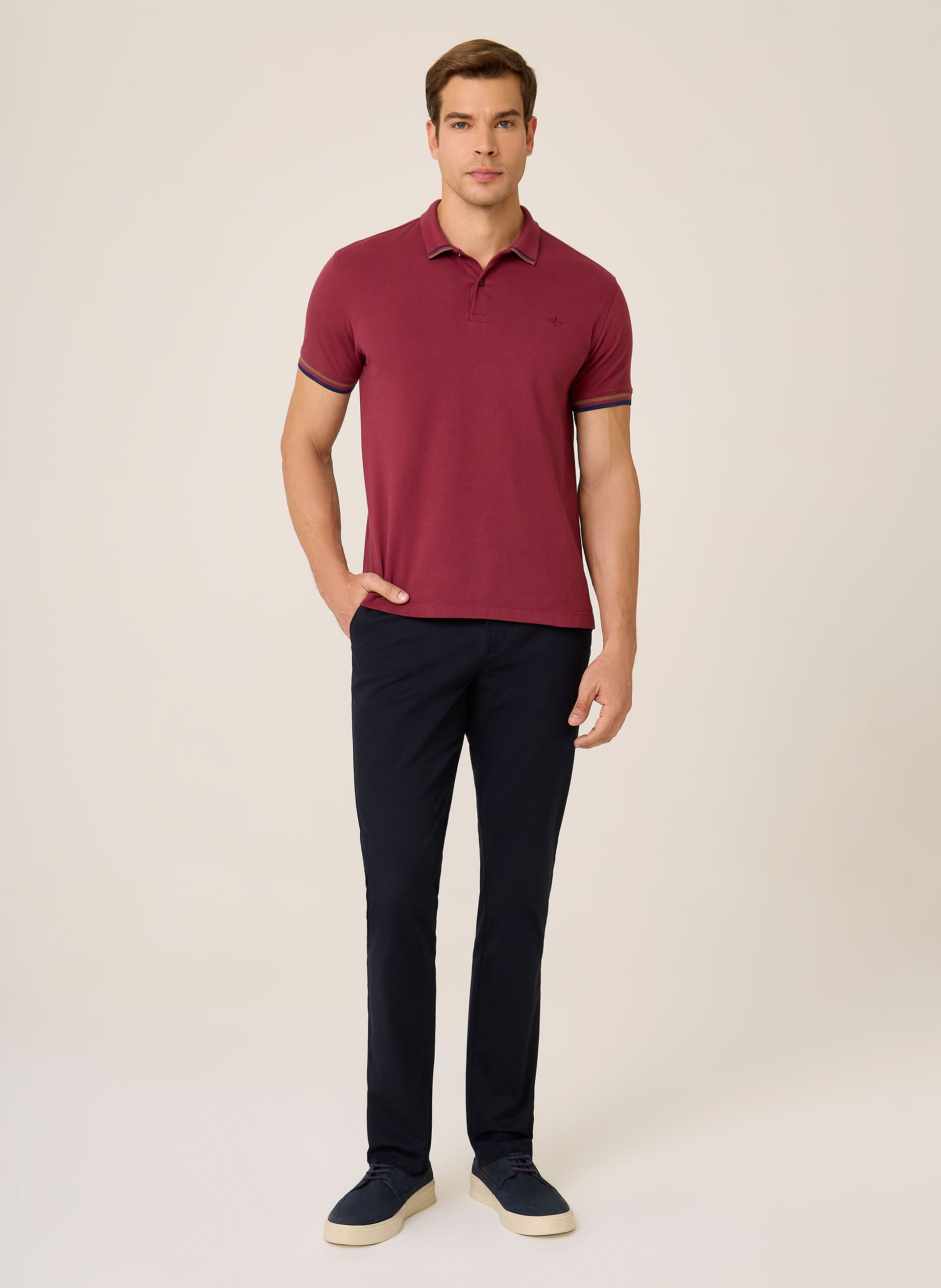 Polo Masculina Regular Fit Piquet Gola Jacquard Vinho Dudalina