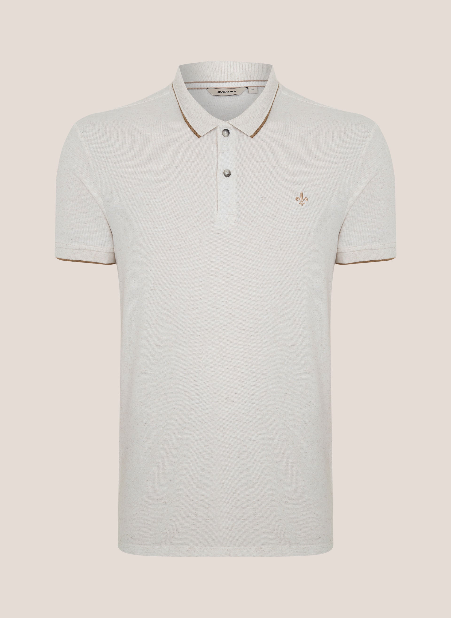 Polo Masculina Regular Fit Piquet Linho Friso Bege Claro