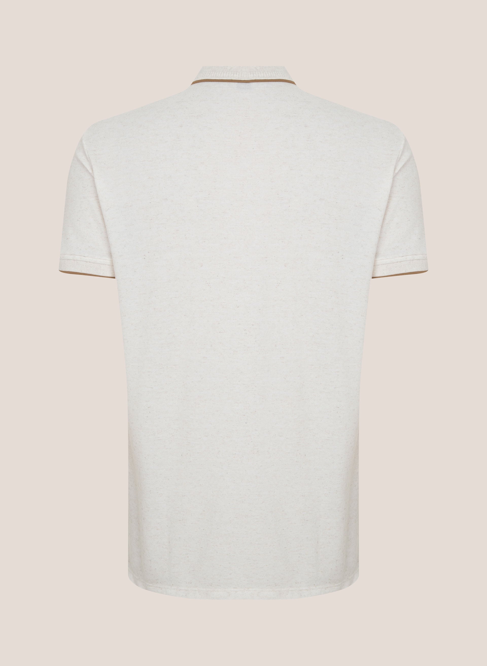 Polo Masculina Regular Fit Piquet Linho Friso Bege Claro