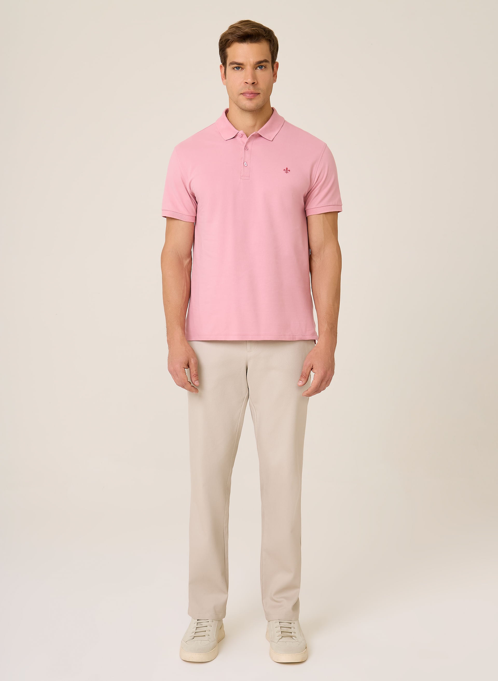 Polo Masculina Regular Fit Essential Básica Rosa Claro Algodão