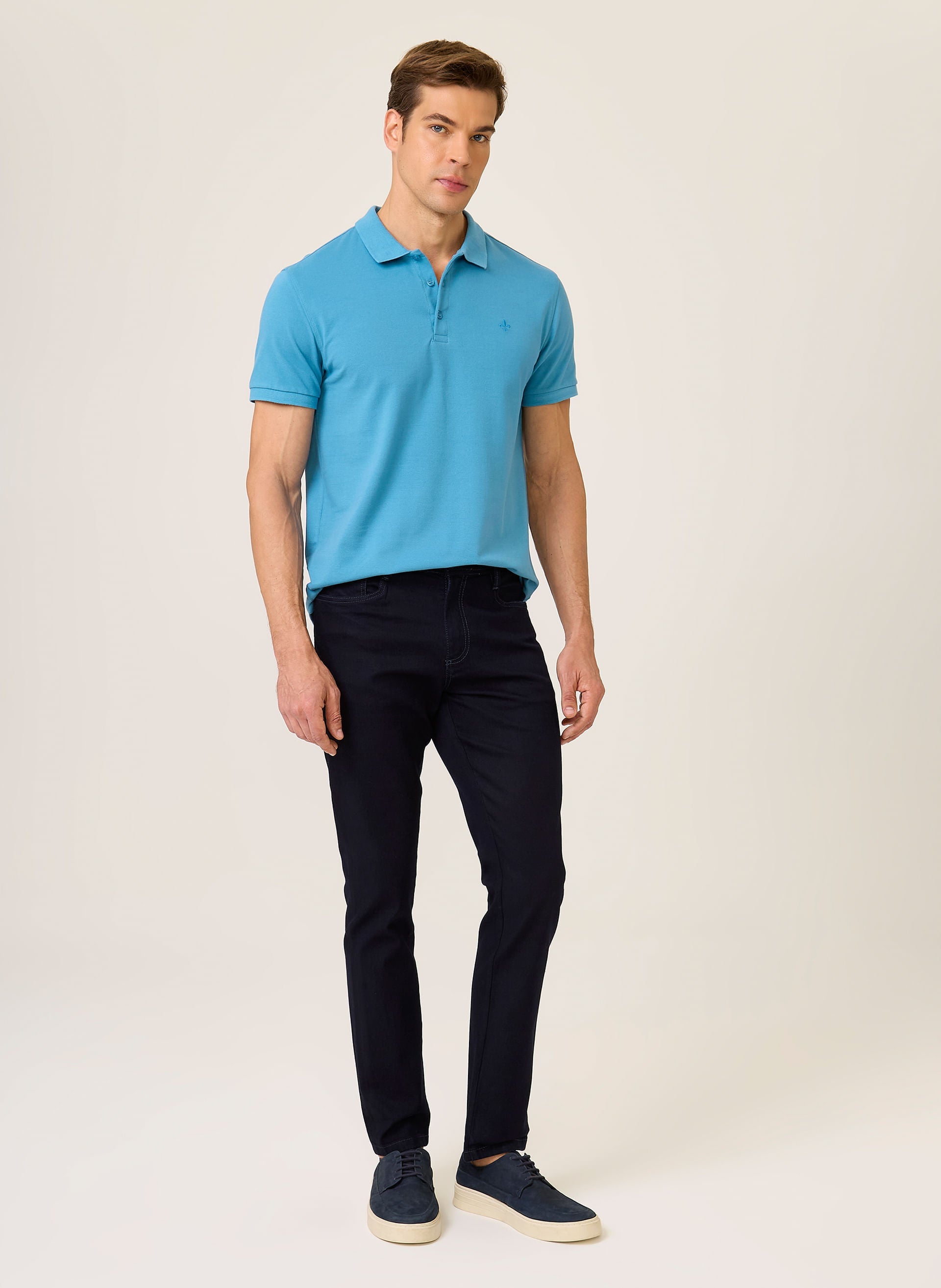 Polo Masculina Regular Fit Essential Básica Azul Confortável