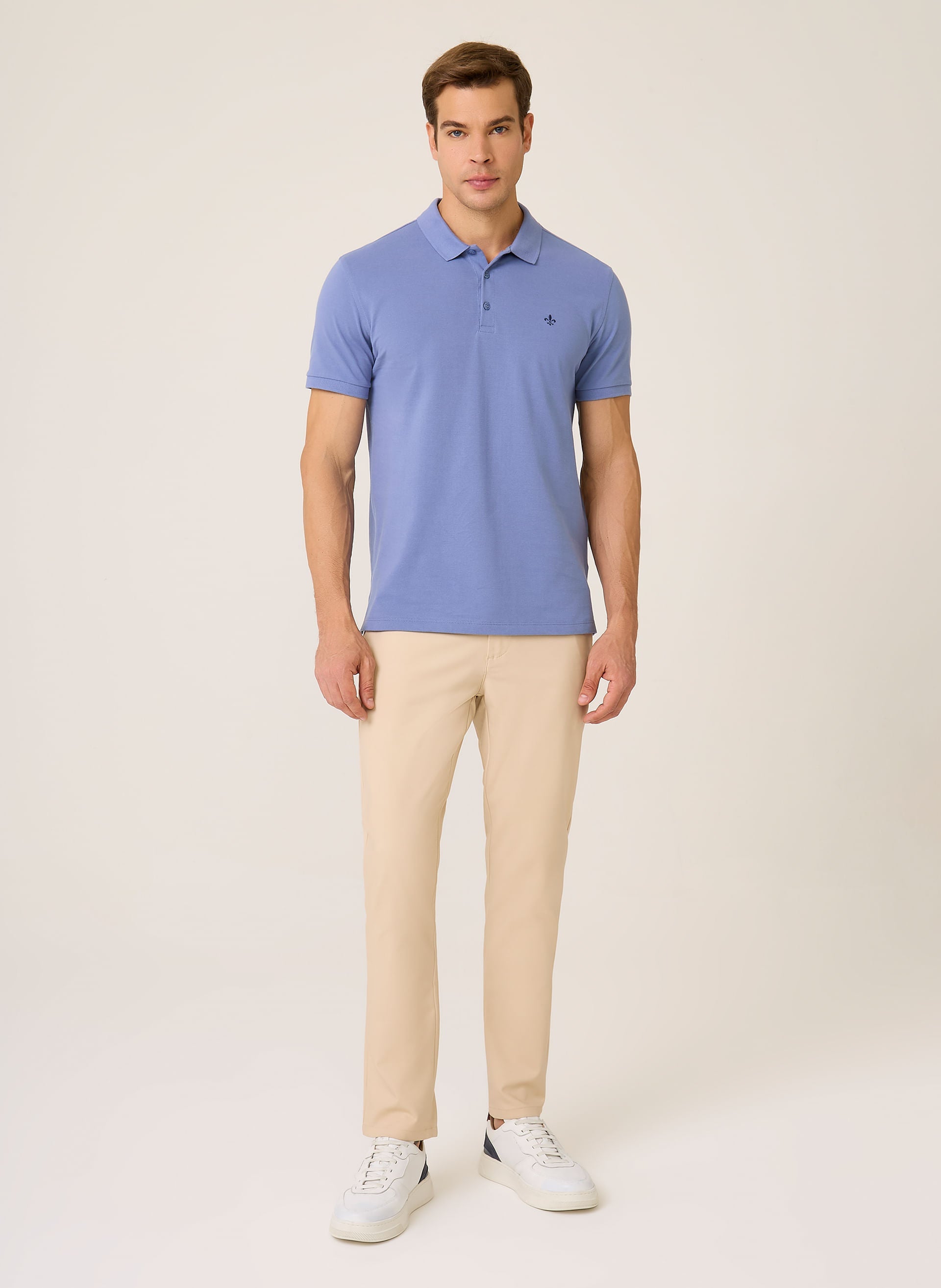 Polo Regular Fit Essential Básica Masculina Azul Médio Confortável