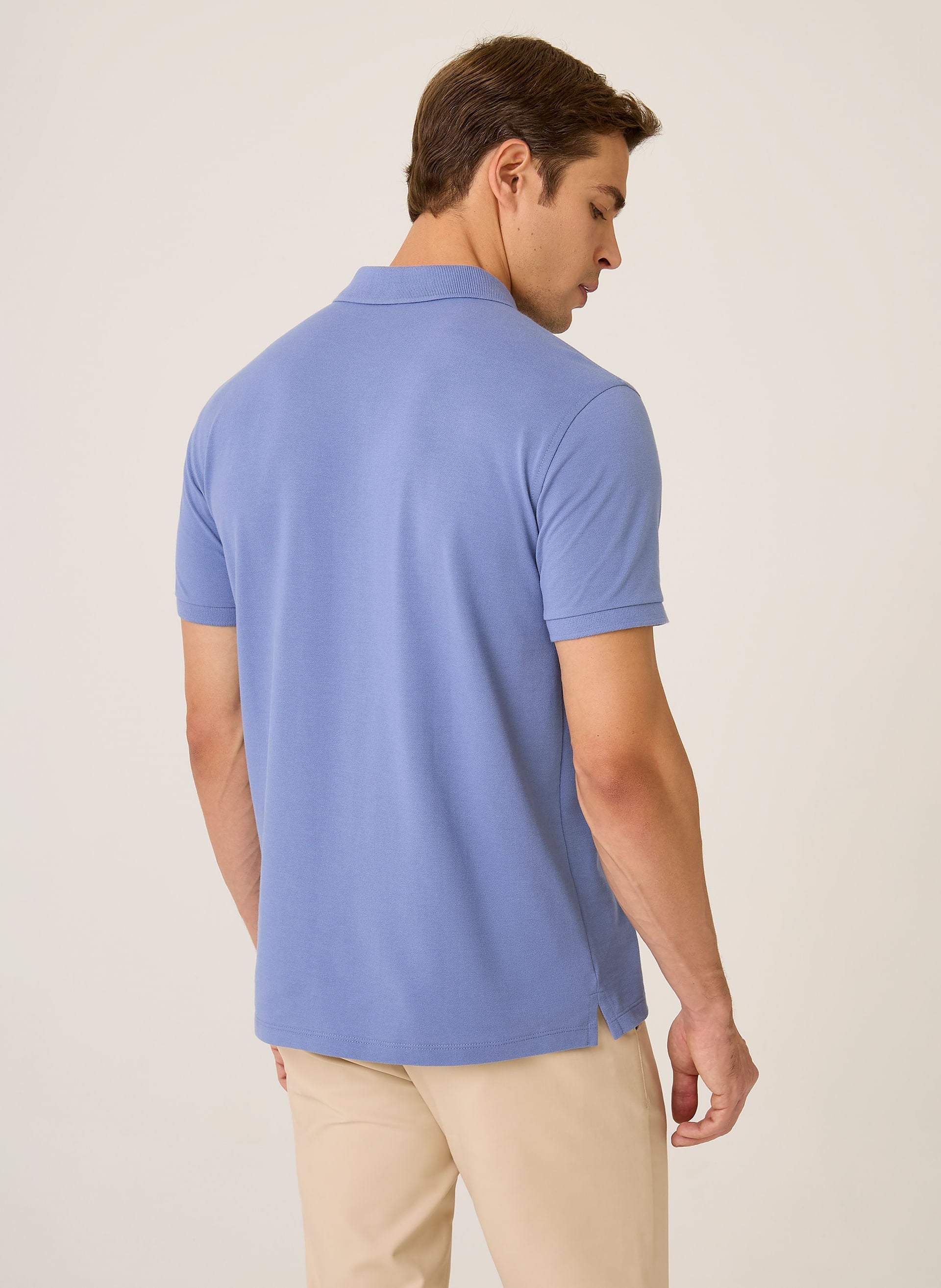 Polo Regular Fit Essential Básica Masculina Azul Médio Confortável