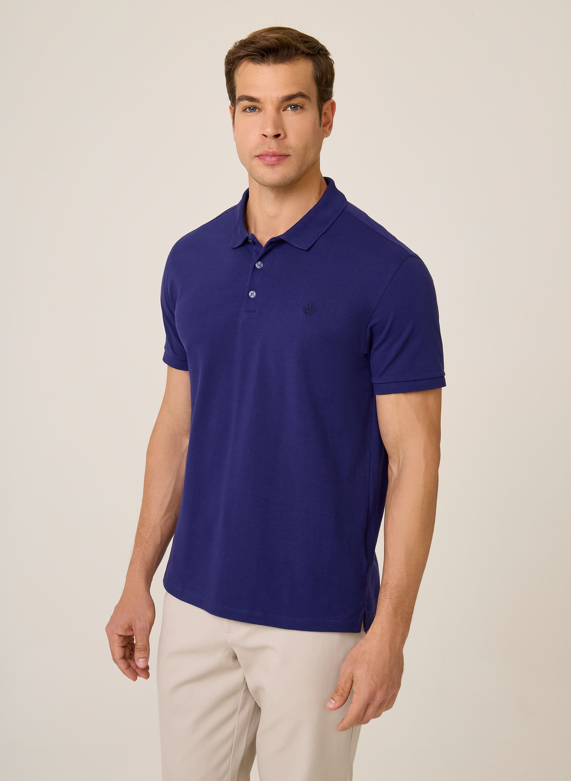 Polo Regular Fit Essential Básica Masculina Azul Escuro Confortável
