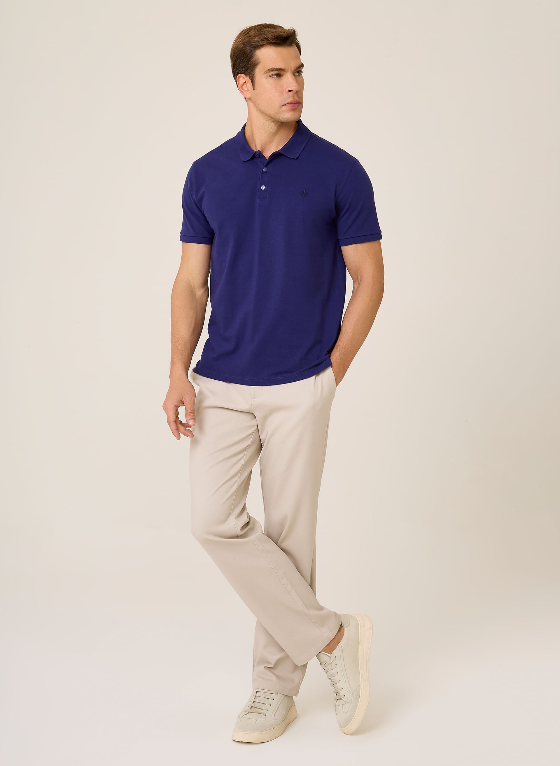 Polo Regular Fit Essential Básica Masculina Azul Escuro Confortável