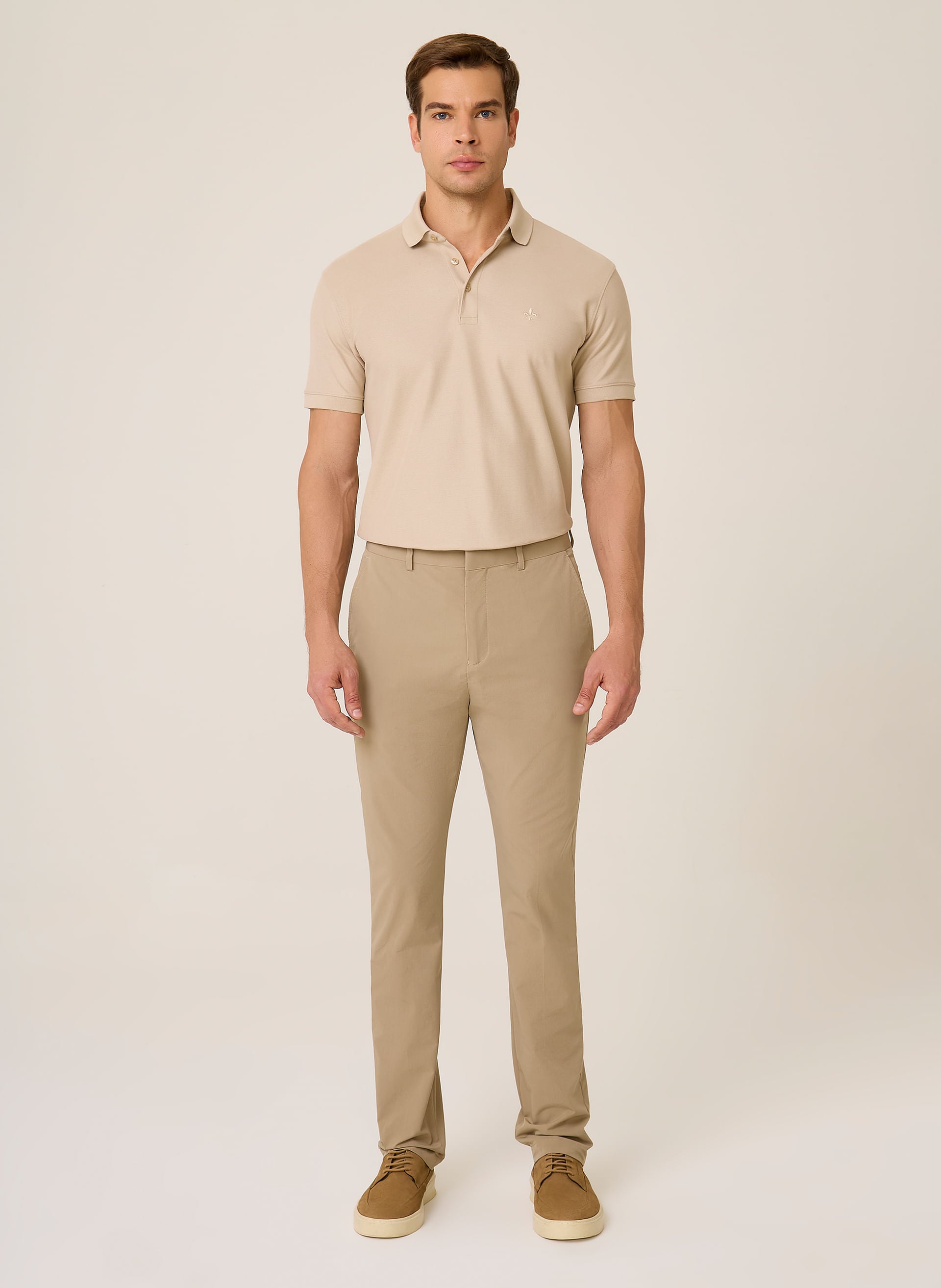 Polo Regular Fit Lisa Algodão Pima Essentials Masculina Bege
