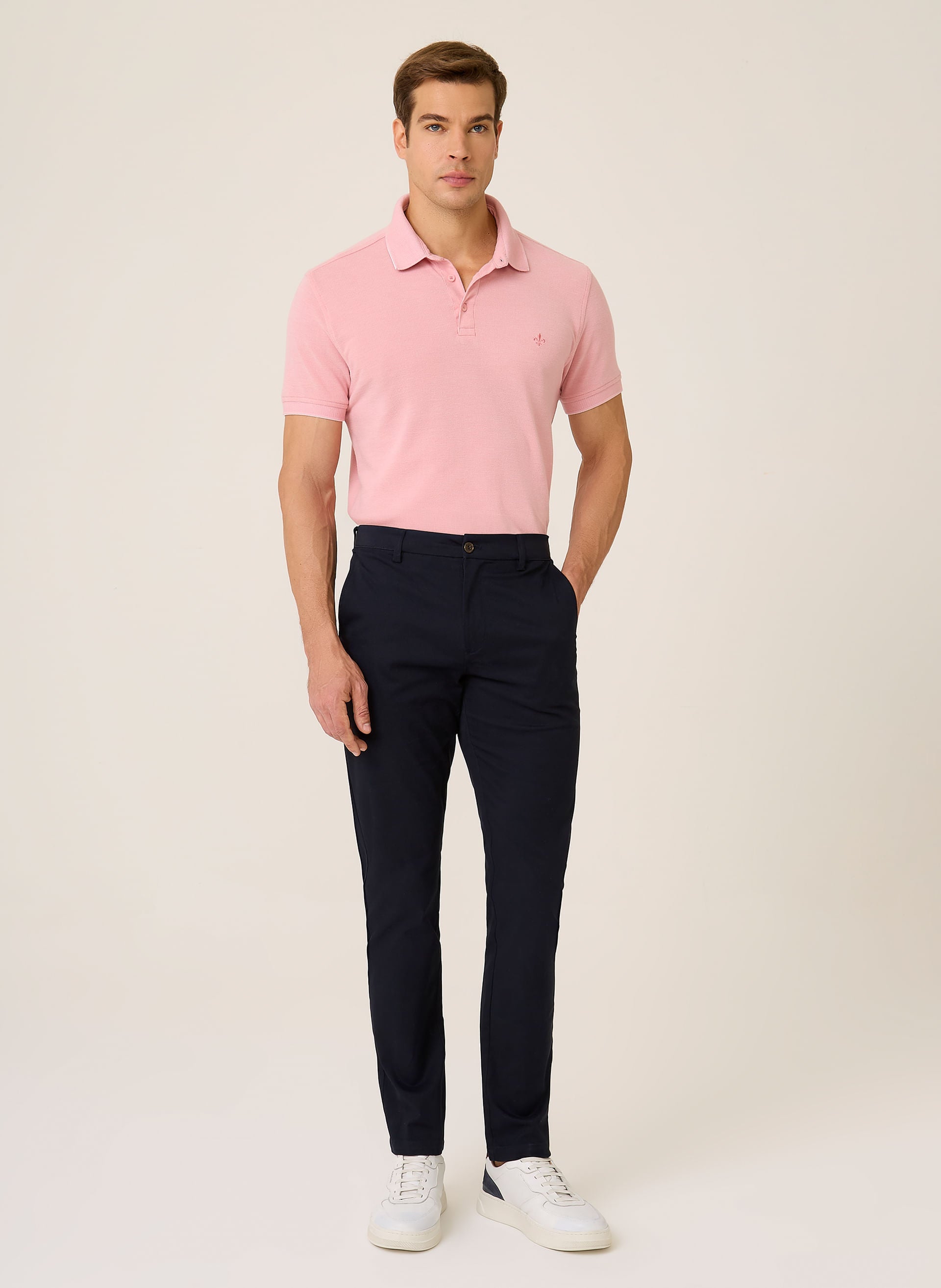 Polo Masculina Regular Fit Piquet Binada Rosa Escuro Confortável