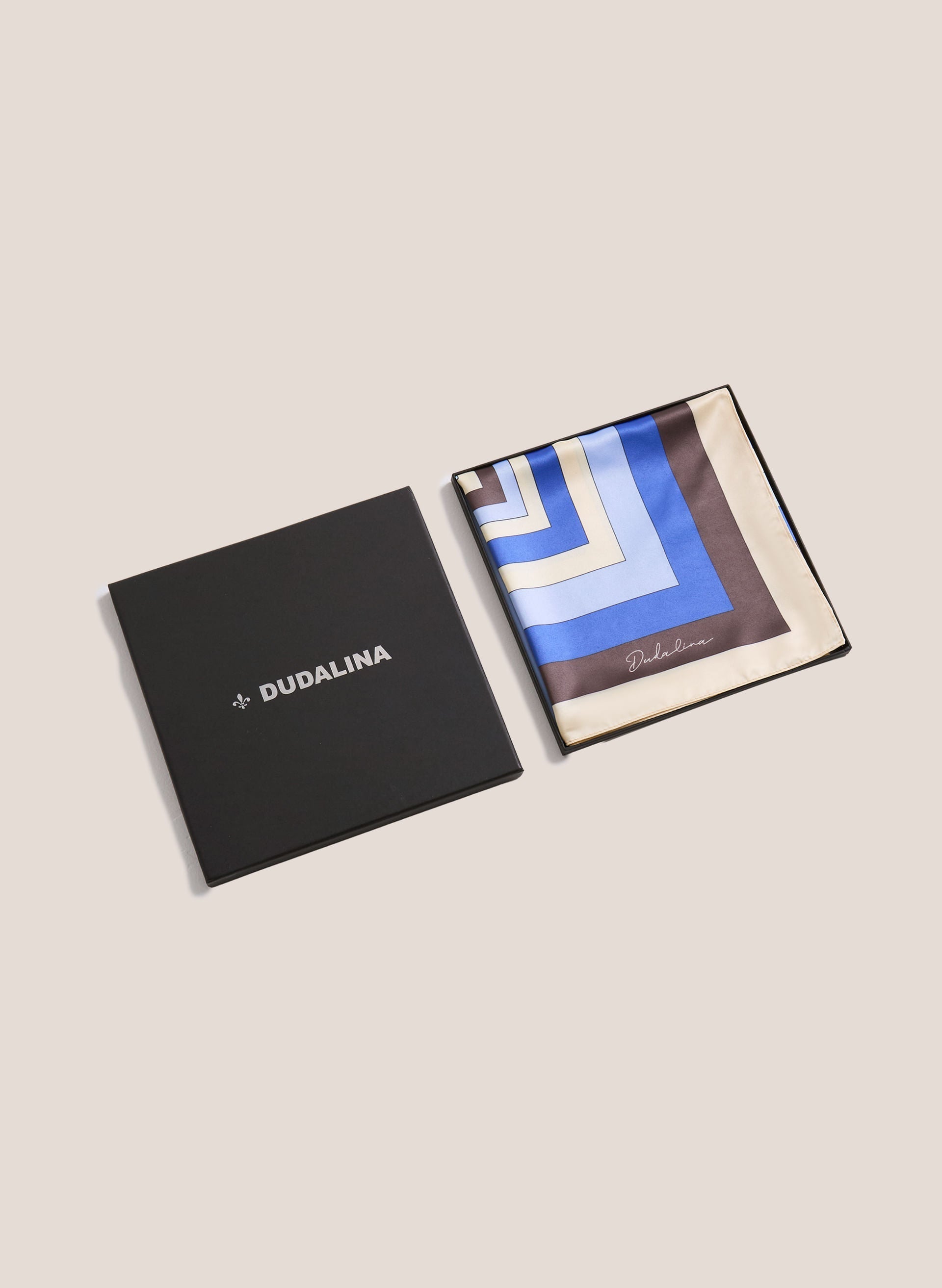 Lenço Geométrico Feminino Dudalina Azul Médio Estampado Sofisticado