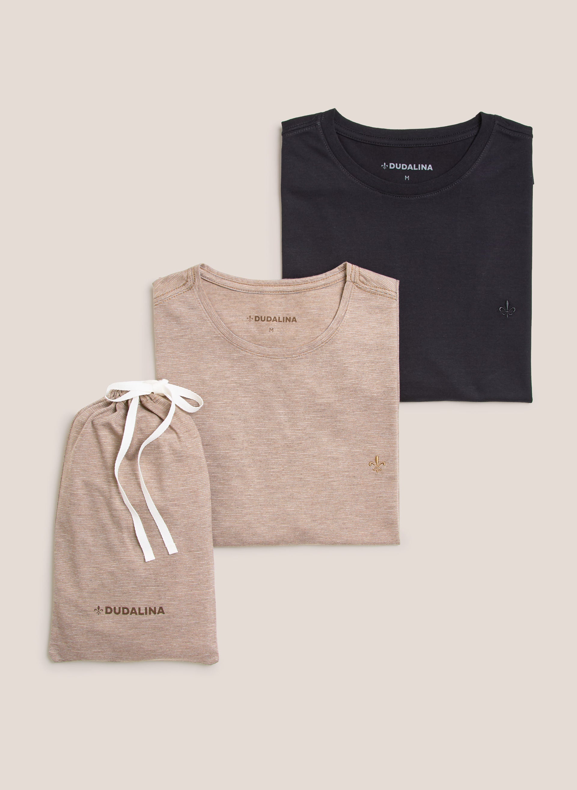 Kit Camisetas Masculinas Regular Fit Lisa e Listrada Dudalina